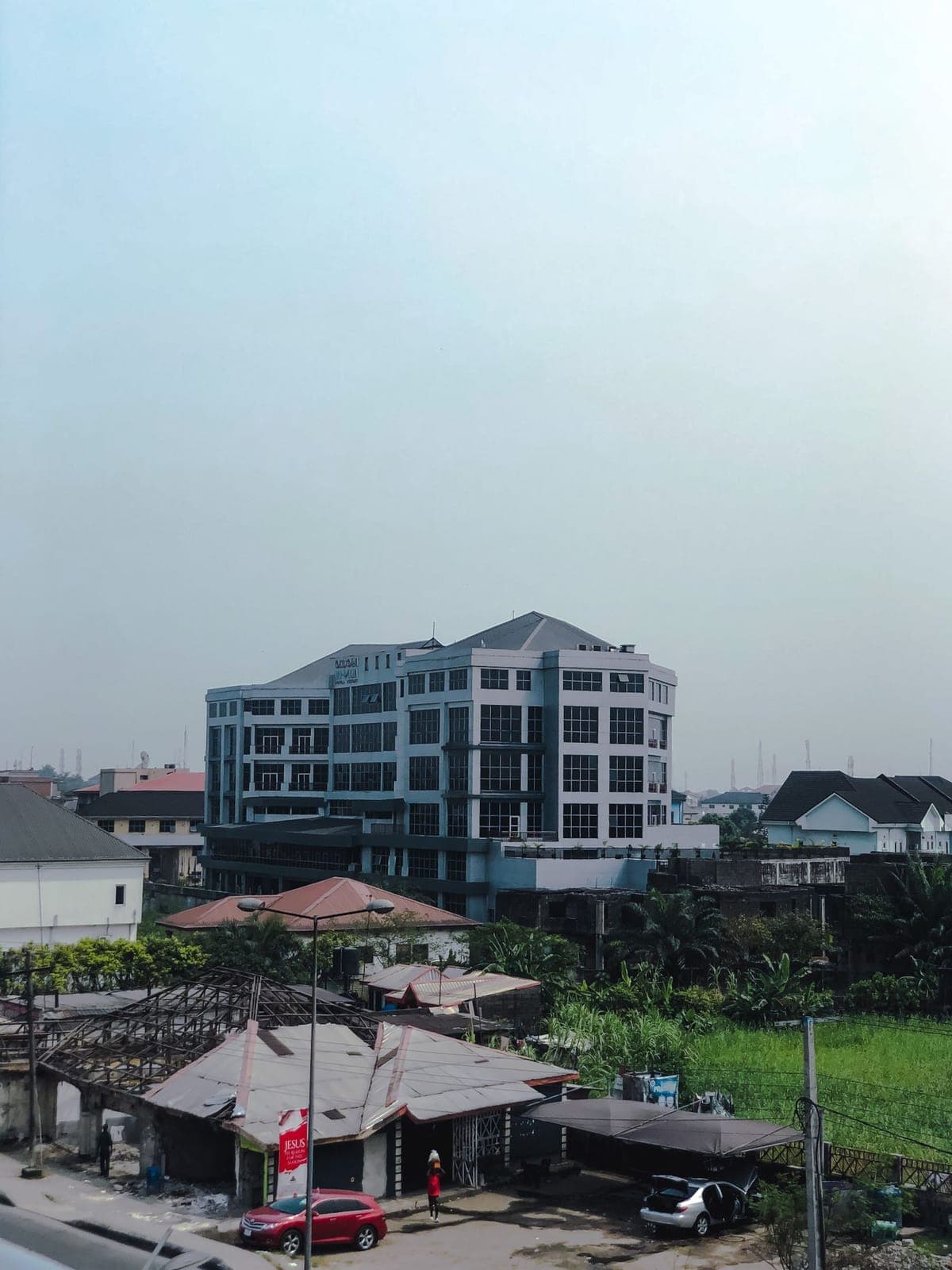 Multi-storey commercial office building on a city skyline